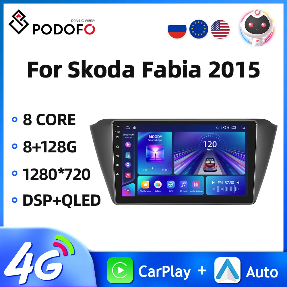 

Podofo 9'' Android Car Radio For Skoda Fabia 2015 2Din Multimedia Video Player Carplay Android Auto GPS 8+128G DSP Autoradio