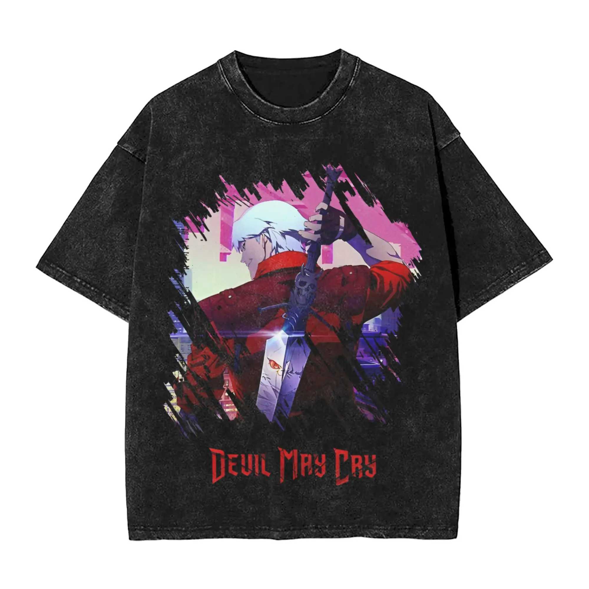 

Dante Devil May Cry Print T-shirt Vintage Washed Oversized T Shirt Men Women Clothing Summer Casual Cotton Short Sleeve Tees