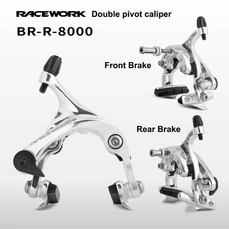 RACEWORK Road Bike Dual Pivot Calipers R8000 Bicycle Brake Polished Silver Front Rear Side Pull Caliper Rim Folding Bike C Brake