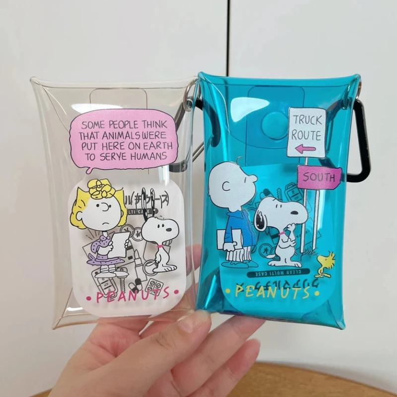 Bolsa de almacenamiento transparente de Pvc con diseño de Snoopy de Peanuts, monedero portátil pequeño, soporte para llaves, estuche para auriculares, bonito adorno para bolsa para uso diario