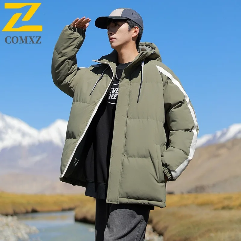 COMXZ 남성 퀼팅 재킷 카고 트렌디 루즈 따뜻한 스트리트 스키 파카 코트 자전거용 방한 고품질 겨울 재킷