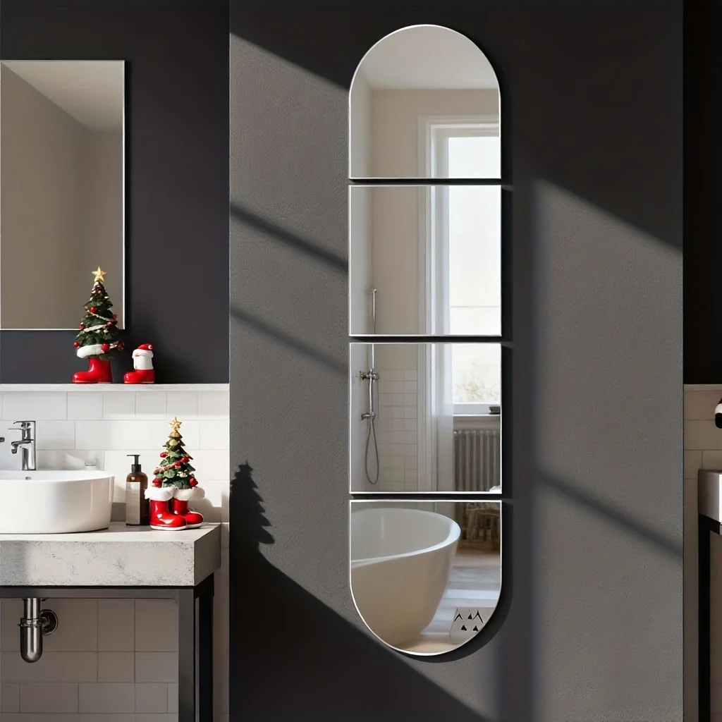 4PCS 30cm Ultra-Thin Acrylic Mirror Wall Stickers Self-Adhesive Oval & Square 2D High-Definition for Living Room Perfect  Decor