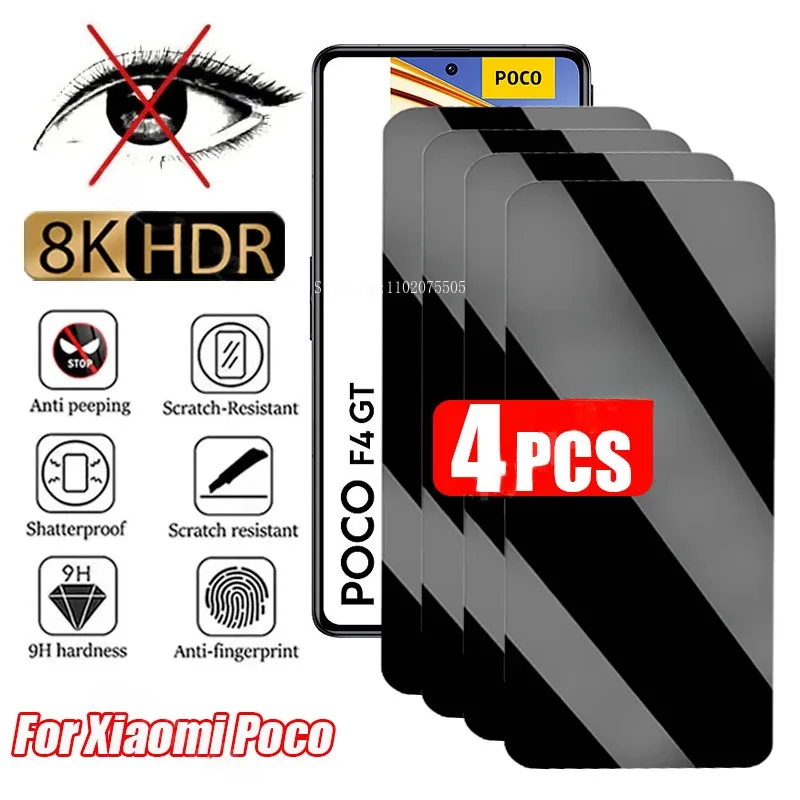 4PCS Anti-spy Screen Protector For Poco X5 X4 X3 Pro M5 M5S F4 Privacy Protective Glass For Xiaomi 12T 11T Pro 12 11 Lite 5G NE