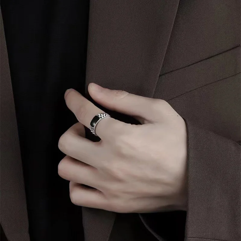 Foxanry Silver Color Black Drop Glaze Rings For Women Couples New Fashion Simple Classic Elegant Creative Daily Party Jewelry