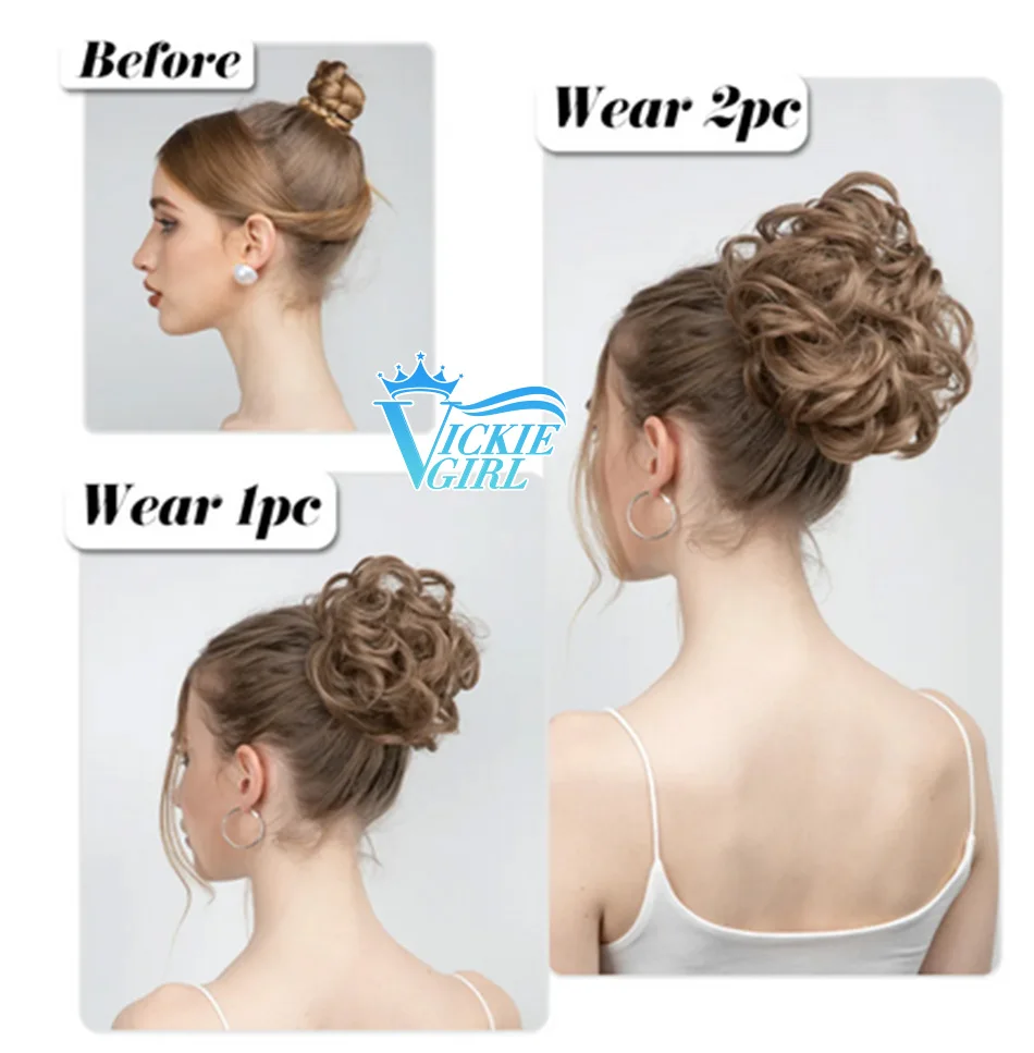 100% Menselijk Haar Bun Extensions Rommelig Krullend Elastisch Haar Scrunchies Haarstukjes Natuurlijke Golvende Krullend Knot Haarstukken Voor Vrouwen