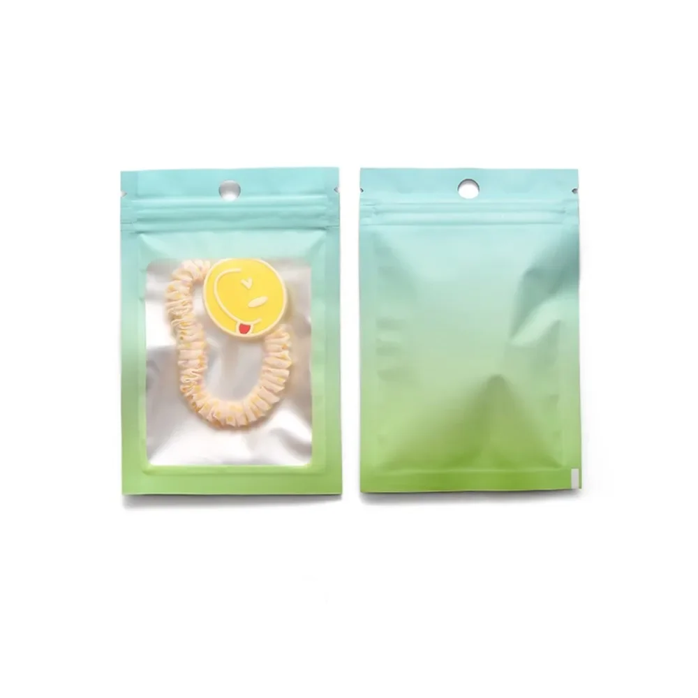 

100pcs Holographic Gradient Mylar Bags Packaging Ziplock Pouch with Clear Window for Food Storage Jewelry Candy Packaging Storag