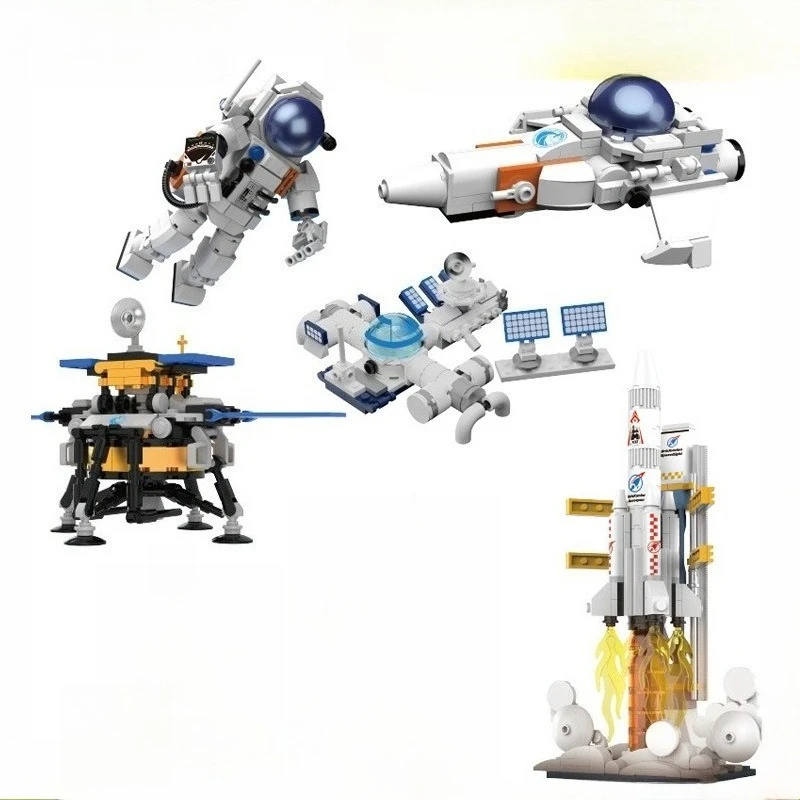 Klocki konstrukcyjne, zabawka do składania z drobnych elementów, model rakiety kosmicznej, astronauty, statku kosmicznego, zabawka dla chłopców