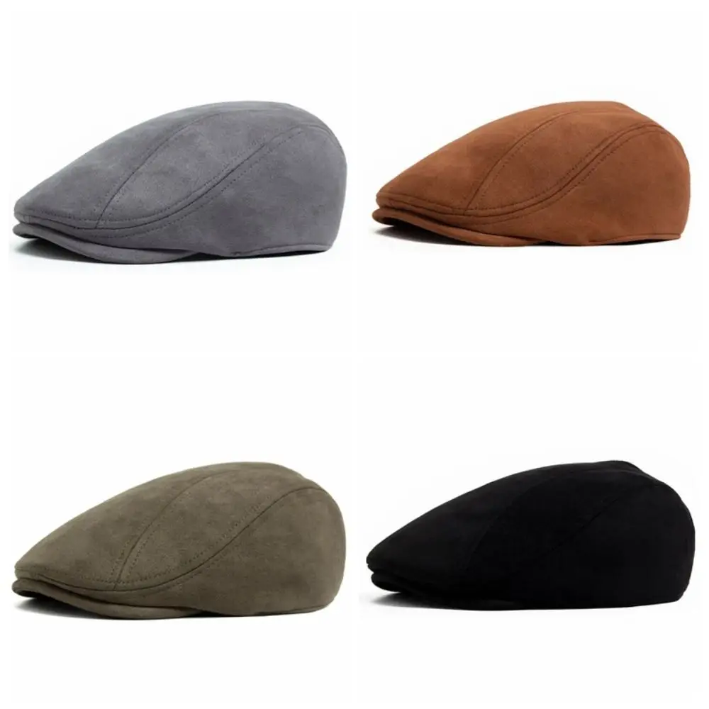 Simple สั้น Brim Retro ไปข้างหน้าหมวก Keep WARM Smooth Suede จิตรกรหมวกเย็น Windproof ผู้หญิงศิลปินหมวกผู้หญิง