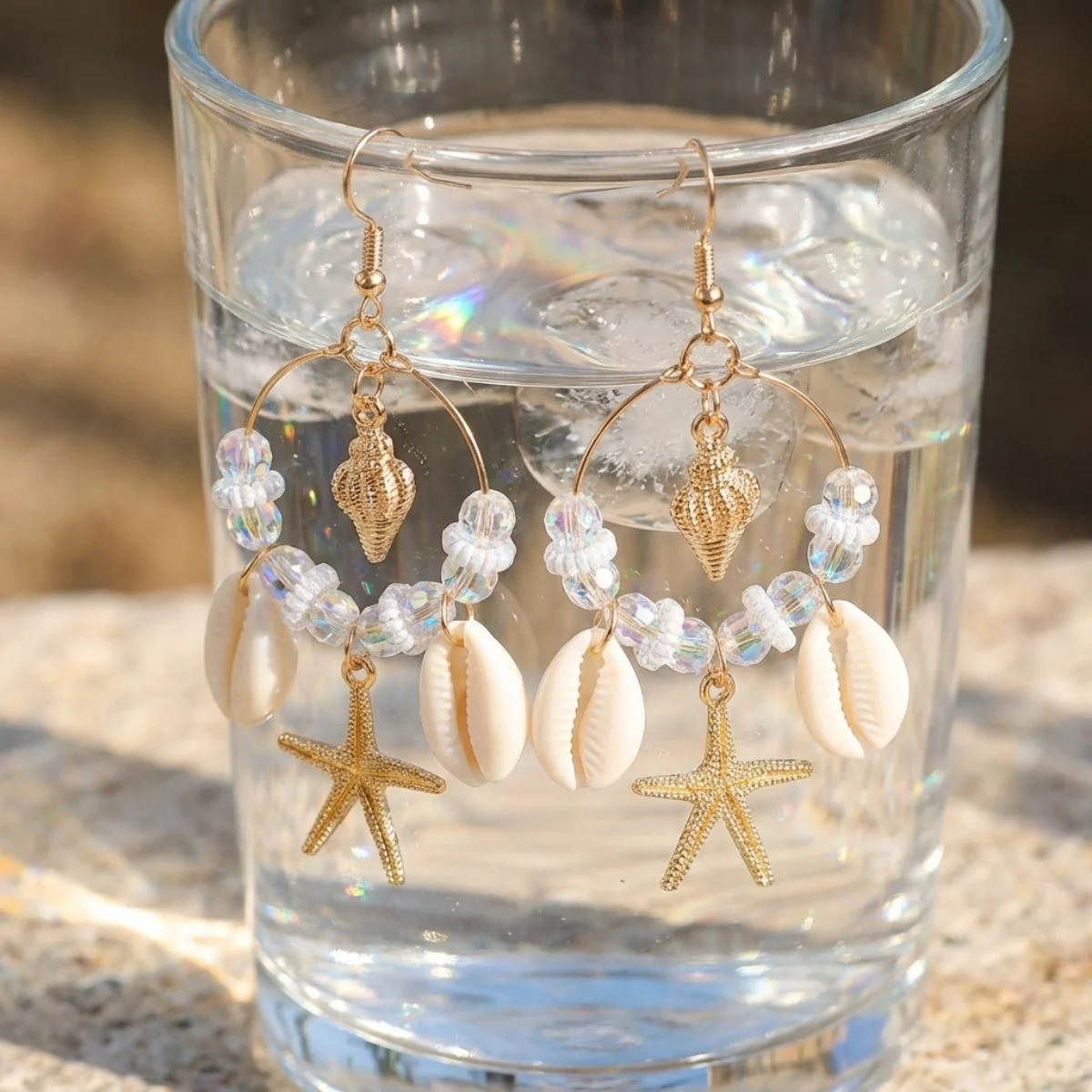 Kristall-Kreis Muschel Seestern Quasten-Ohrringe für Damen und Herren Boho Ozean Seepferdchen Ohrringe Trendiger Sommer-Strandschmuck – Detail 18