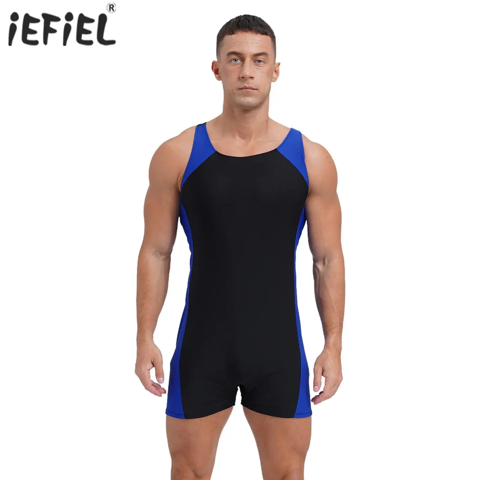 Mens One Piece Swimsuit Swim Leotard Beachwear Jumpsuit U Neck Straps Bodysuit Beach Pool Party Rash Guard Swimming Bathing Suit