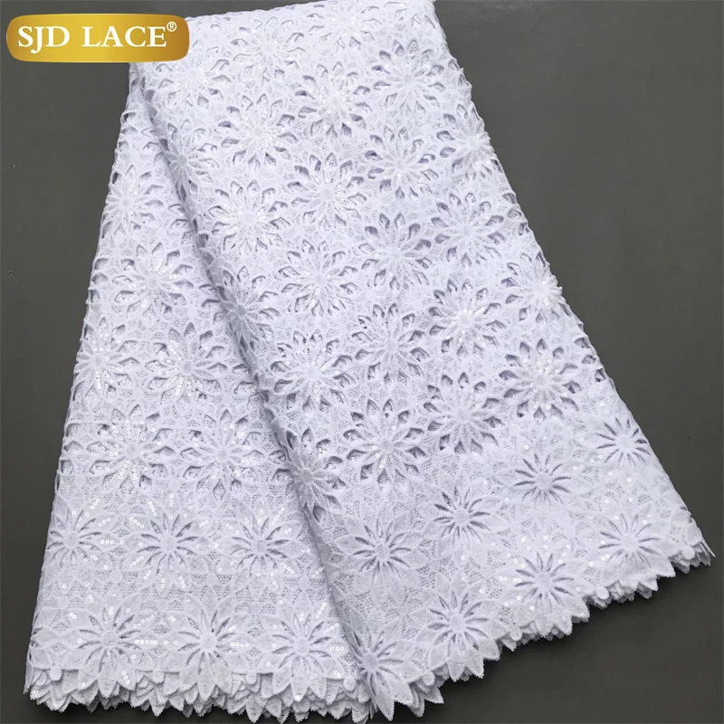SJD LACE African Sequins Guipure Cord Lace Fabrics 5 Yards 2024 New Nigerian Water Soluble Lace For Women Wedding Dresses A4025