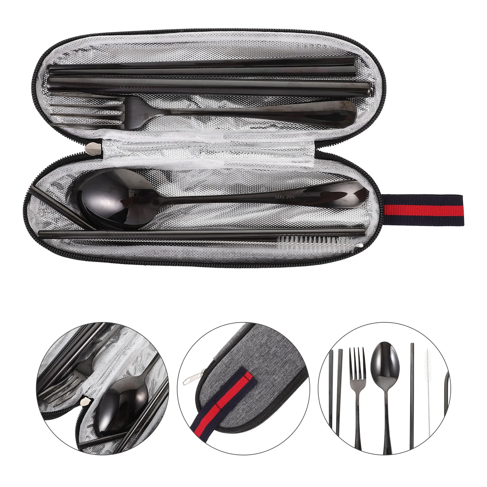 

7 Pieces Steel Straw Set Portable Portable Camping Tableware Camping Tableware Fork Spoon Chopsticks Outdoor Travel Supplies