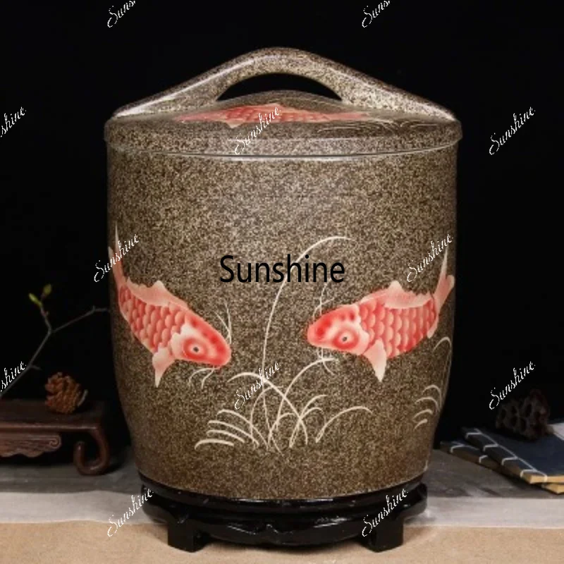 Ceramic rice bucket household with lid anti-tide insect retro seal