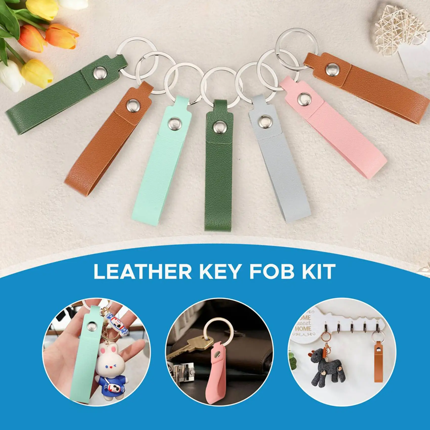 

2025 Trend 100Pcs PU Leather Key Fob Kit, Keychain Blanks With Rives And Key Rings, Rectangle Leather Key Chain Bulk For DIY Cra