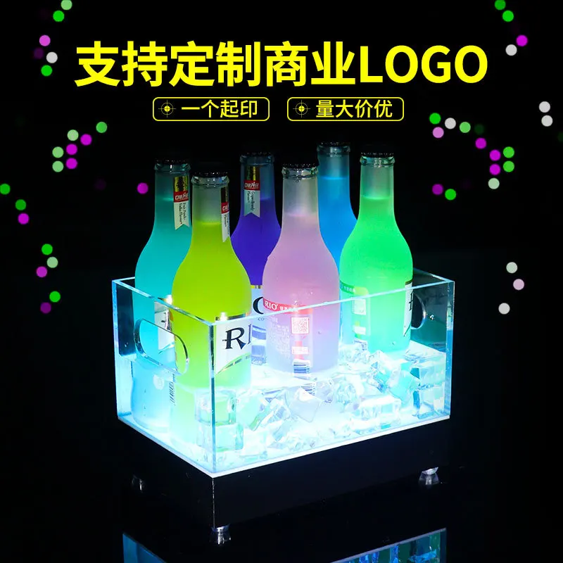 Premium Custom LED Liquor Display StandLED Luminous Creative Ice Bucket KTV Beer Ice Bucket Plastic Colorful Bar Champagne Wine