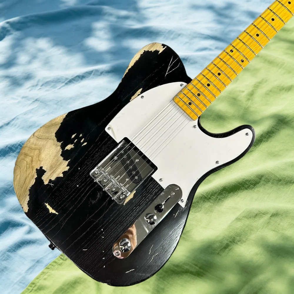

39 Inch TLE Black Retro Electric Guitar Maple Neck Ash Body 21 Tone S Pickup Fixed Bridge Classic Rock Style Free Shipping