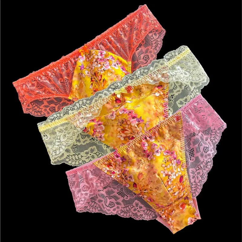 Men Sexy Mulberry Silk Lace See Through Briefs Low Waist Soft Silky Comfy Bulge Cross-dressing Panties Sissy Bow Sexy Lingerie