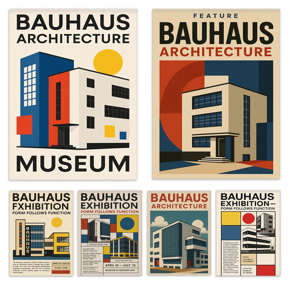 Bauhaus architecture prints, German modernist prints, Weimar wall art, German design posters, home decor