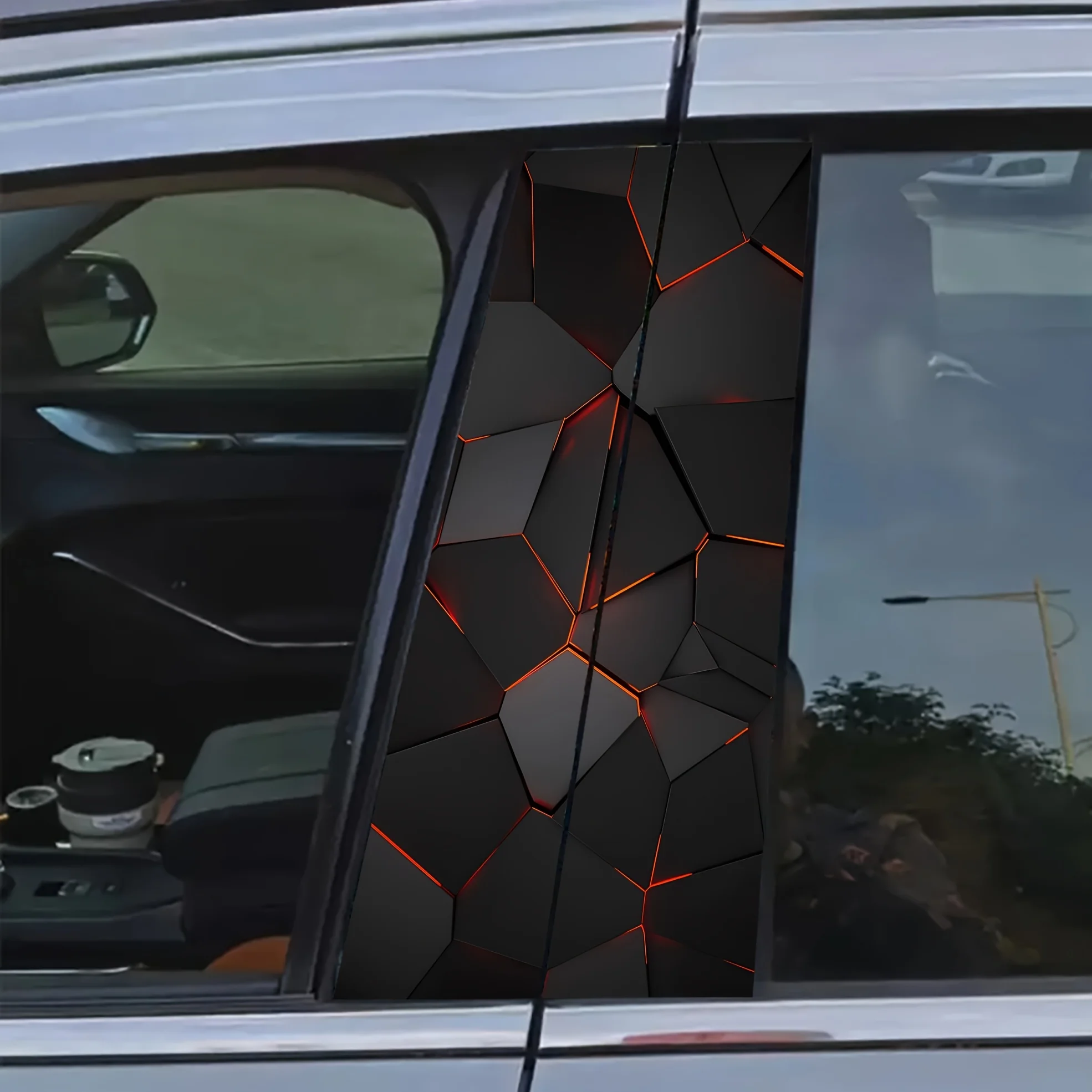 2 pieces of broken orange light irregular grid car sticker, waterproof, scratch-proof and sun-proof B-pillar protective film,