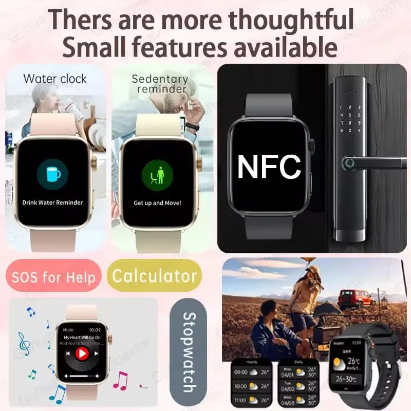 لهواوي IOS موضة المرأة ساعة ذكية IP68 مقاوم للماء الأكسجين في الدم معدل ضربات القلب الصحة 1.85 بوصة HD AMOLED شاشة Smartwatch2025