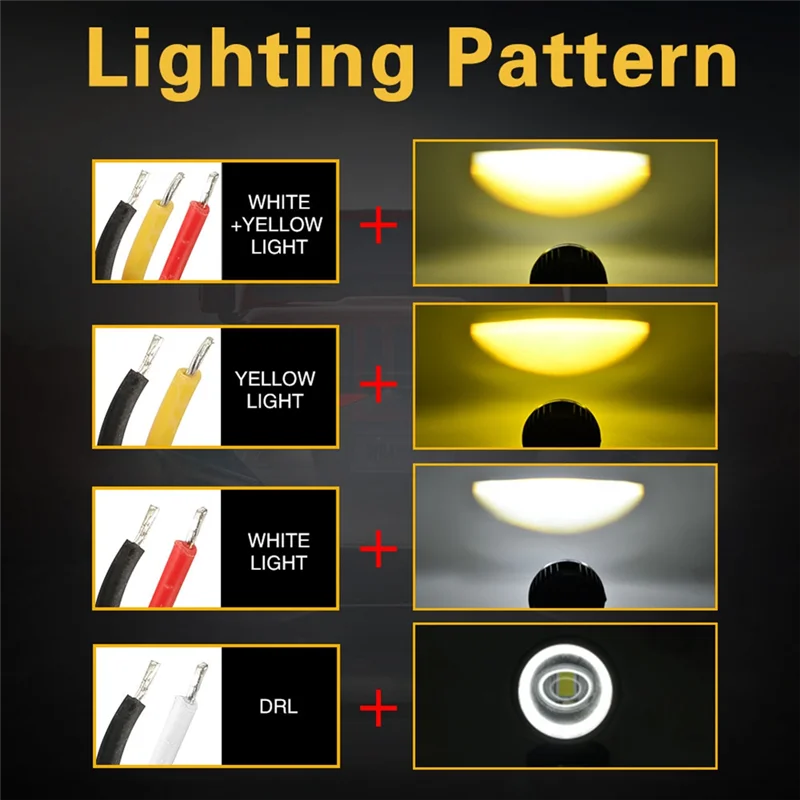 Barra de luz LED redonda de Ojos de Ángel para motocicleta, 60W, 6000LM, 6000K/3000K, luz blanca + amarilla para trabajo todoterreno, 2 piezas