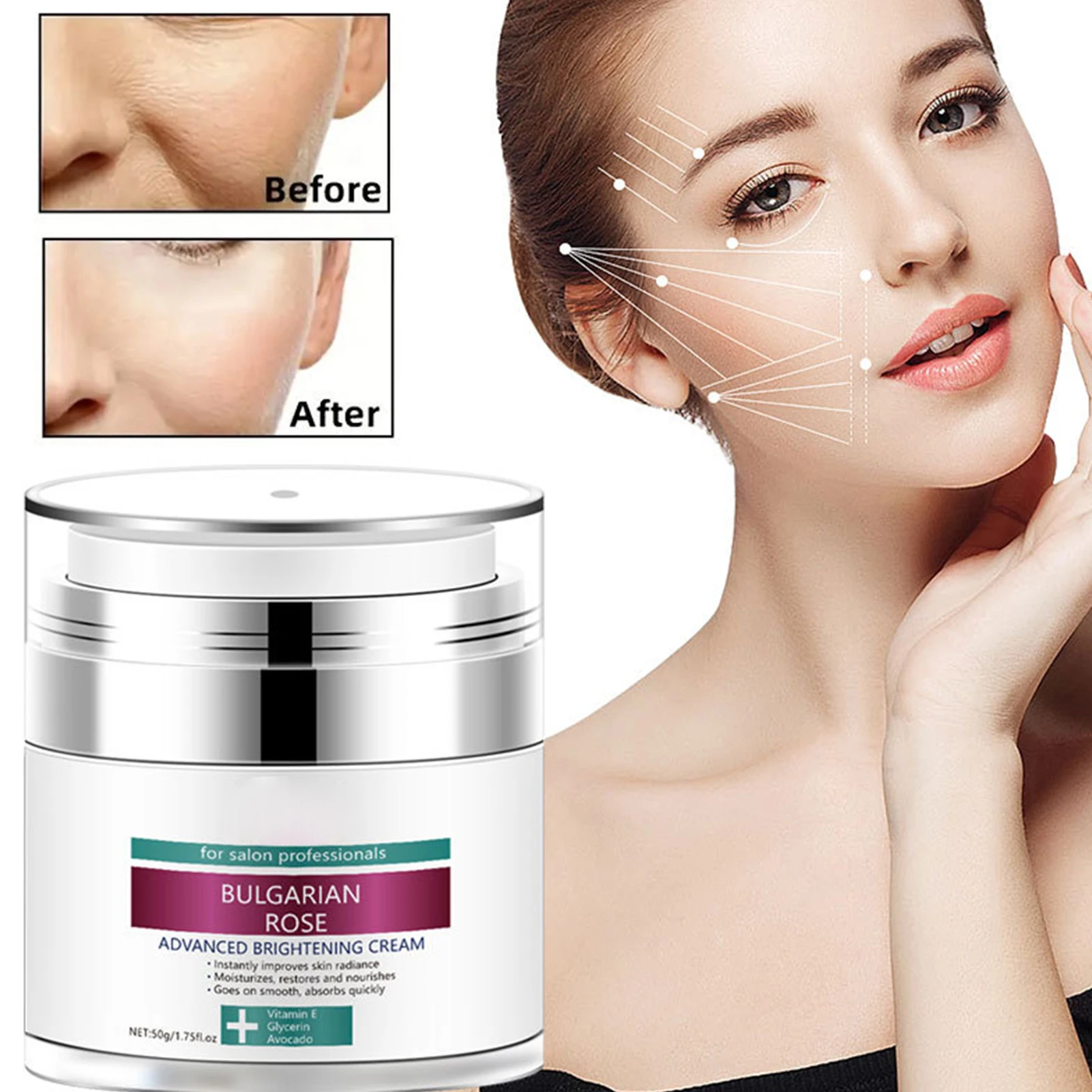 50g Rose Face Cream Anti Age Firming Smoothing Rejuvenating Moisturizing Face Cream Rose essence Collagen Hyaluronic cream