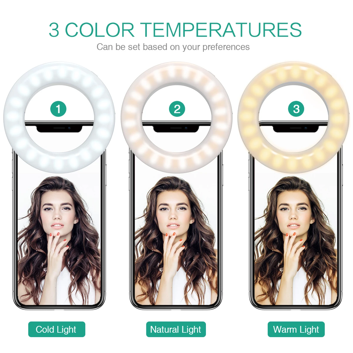 AMIR Selfie Light USB Rechargeable Selfie Ring Light with 3 Stuff Brightness for Phone/Tablet/Laptop