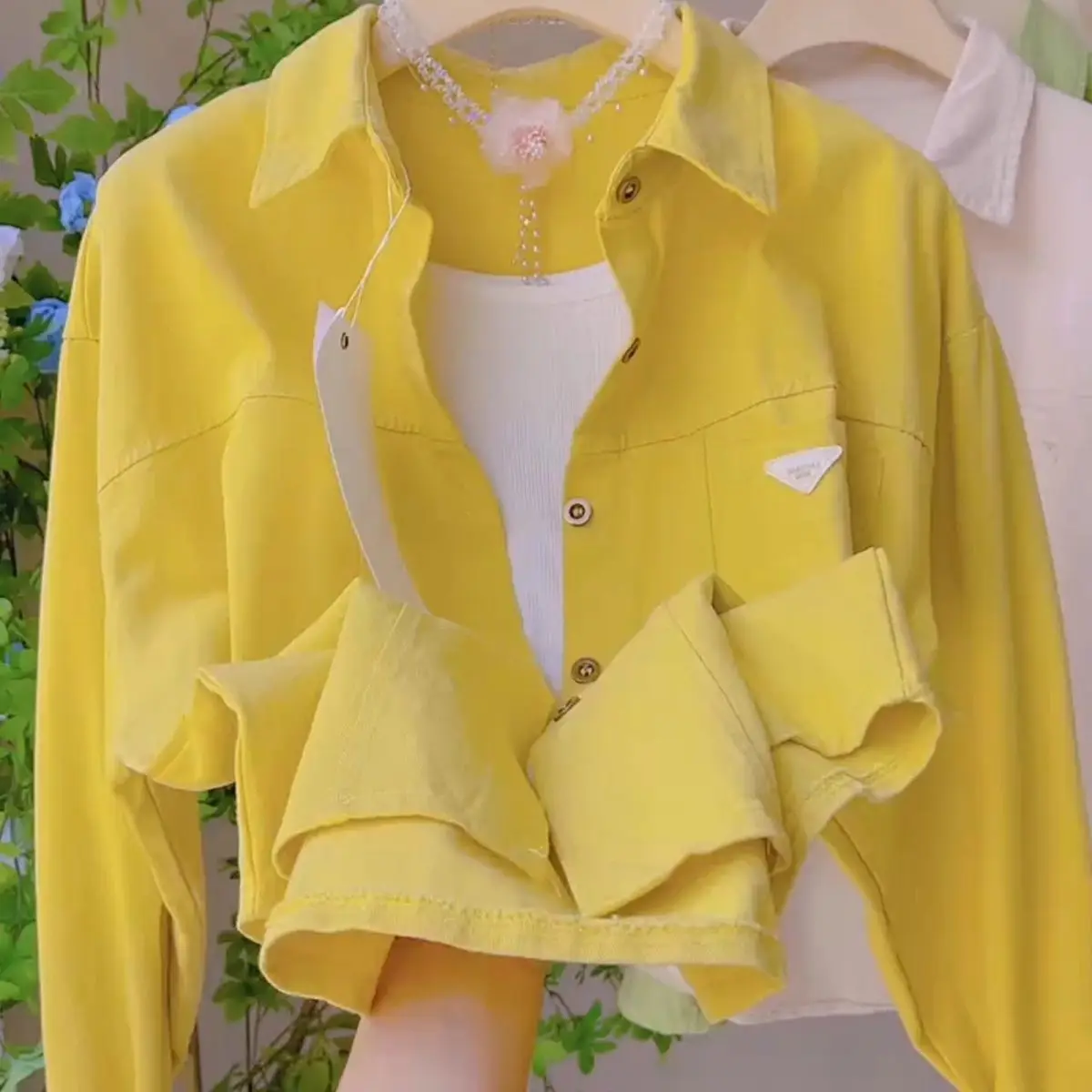 

Желтый ort, воротник из чистого хлопка, женский осенне-зимний свободный повседневный топ с застежкой на пуговицы, длинный цвет све