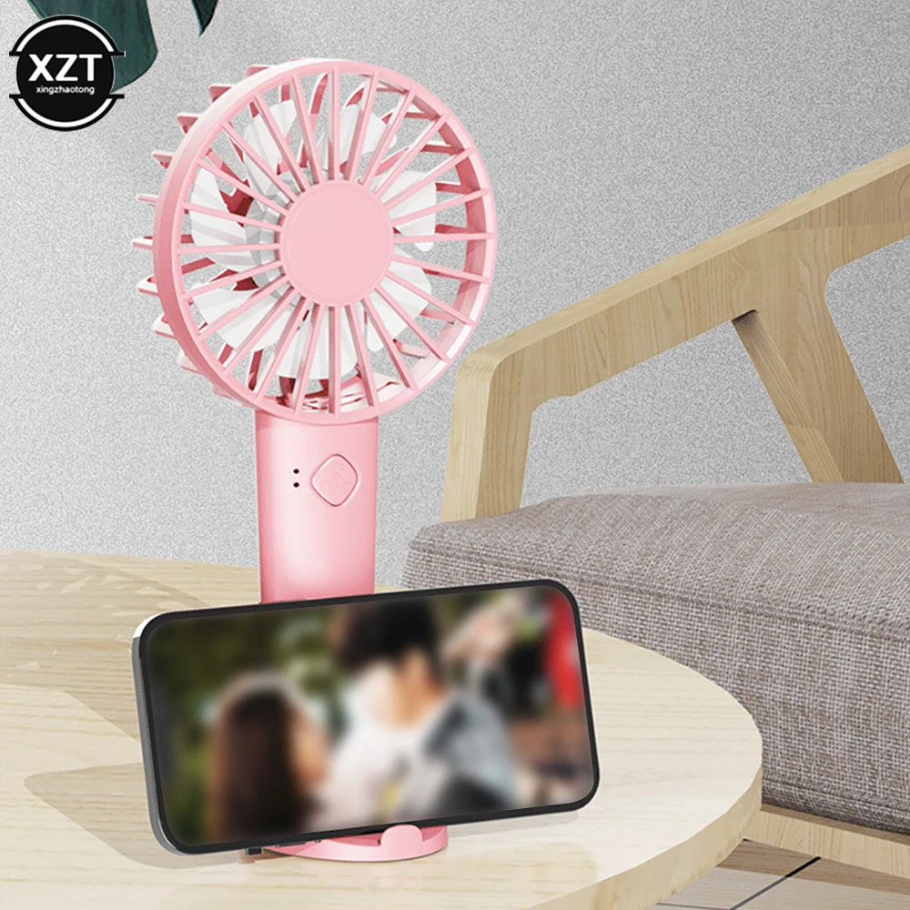 USB Mini Strong Wind Handheld Fan Portable Quiet Rechargeable Desktop Air Cooler with Phone Holder Cooling Fan Outdoor Travel