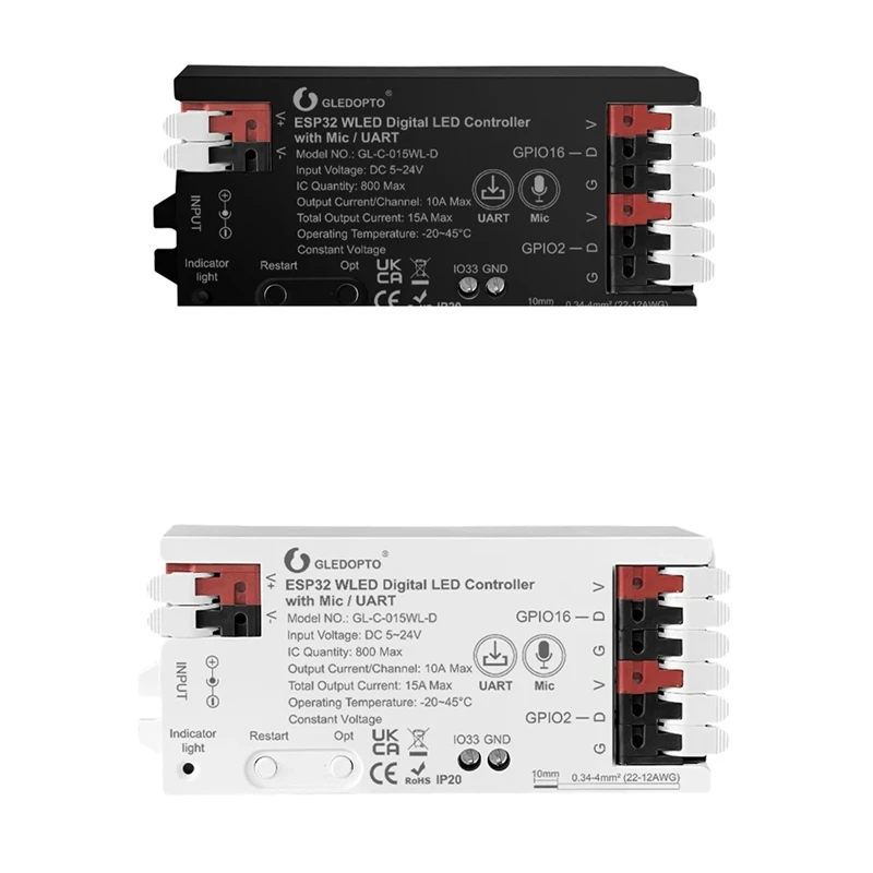 AT51-GLEDOPTO ESP32 WLED LED Light Strip Controller Mic UART Download Music Sound Dynamic RGB DIY Wifi WS2811 WS2812 SK6812