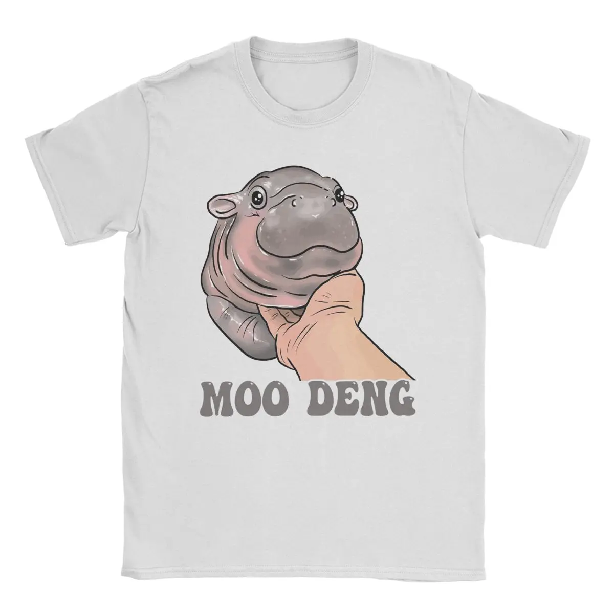 

Men T-Shirt Moo Deng Baby Hippo Pure Cotton Tees Short Sleeve Hippopotamus Funny Meme T Shirt Crewneck Clothing