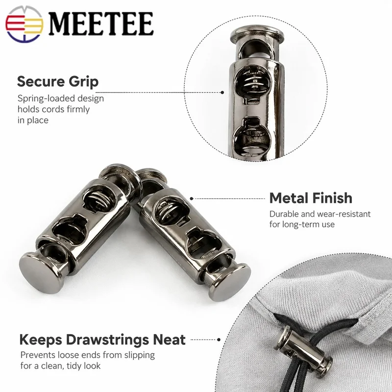 50Pcs 8mm Cord Lock Stopper Double-Hole Metal Hoodie Drawstring Buckle Pants Rope Fastener End Hardware DIY Sewing Accessories