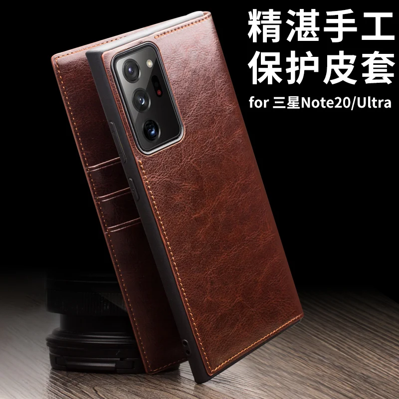 Original Qialino Brand Genuine Leather Cover For Samsung Galaxy Note 20 Note20 Ultra Natural Cowhide Flip Business Phone Case