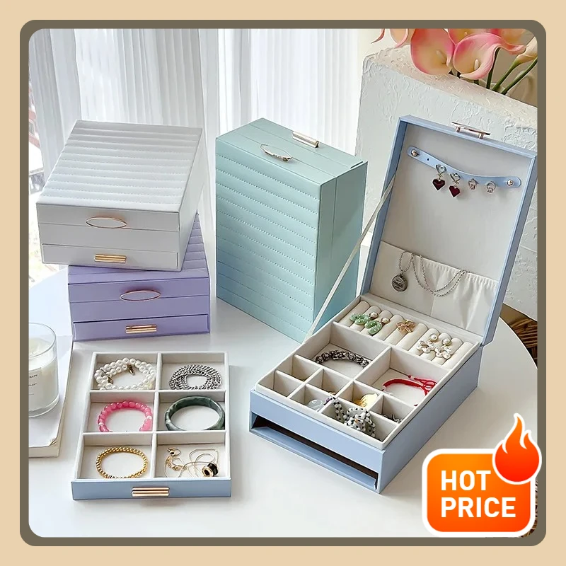 

Популярный двухслойный шкатулка для украшений большой вместимости, подходит для хранения серег, колец и ожерелий, выдвижной ящик для украшений.