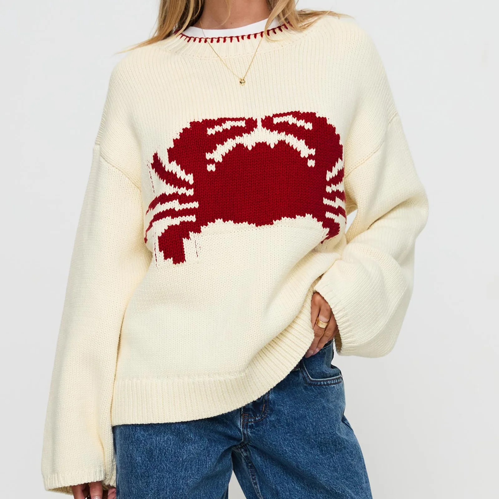 

hirigin Women Y2K Graphic Sweater top Cute Print Long Sleeve Knit Pullover Preppy Fall Winter Y2K Aesthetic Streetwear