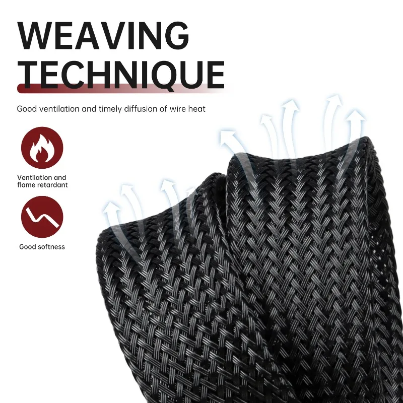 3m PET Braided Wire Sleeve High Density Expandable Insulated Cable Protection Sheath for Electrical Wire Cable Organizer 2-60mm