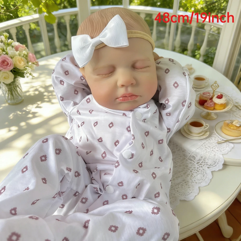 BZDOLL 19in 48CM Lifelike Asleep Reborn Baby Doll Toy with Full Vinyl Body Realistic 3D Skin Doll Fashion Birthday Gift for Kids