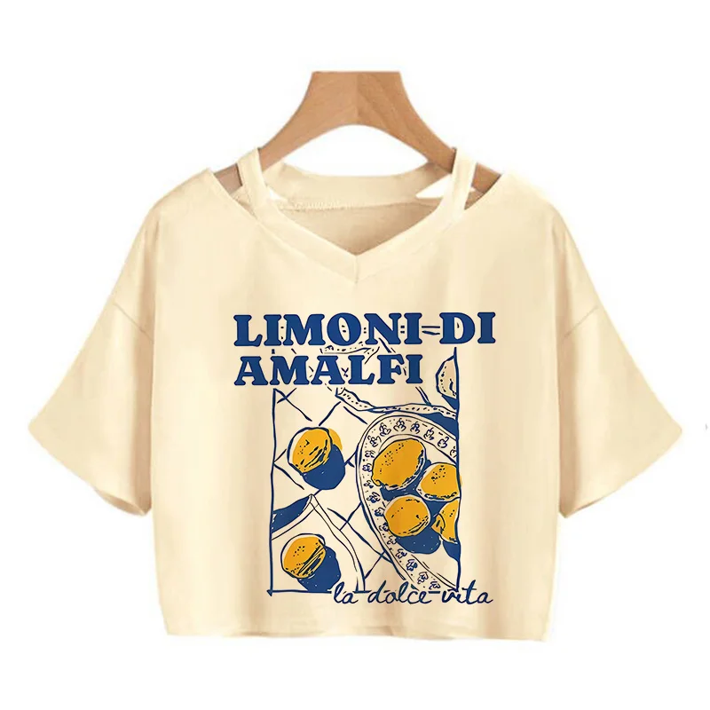 Limoni Di Amalfi Lemon Graphic Cropped Tshirt Women New Trend Collection T-Shirt Lettering Spring Summer Fashion Crop Tops