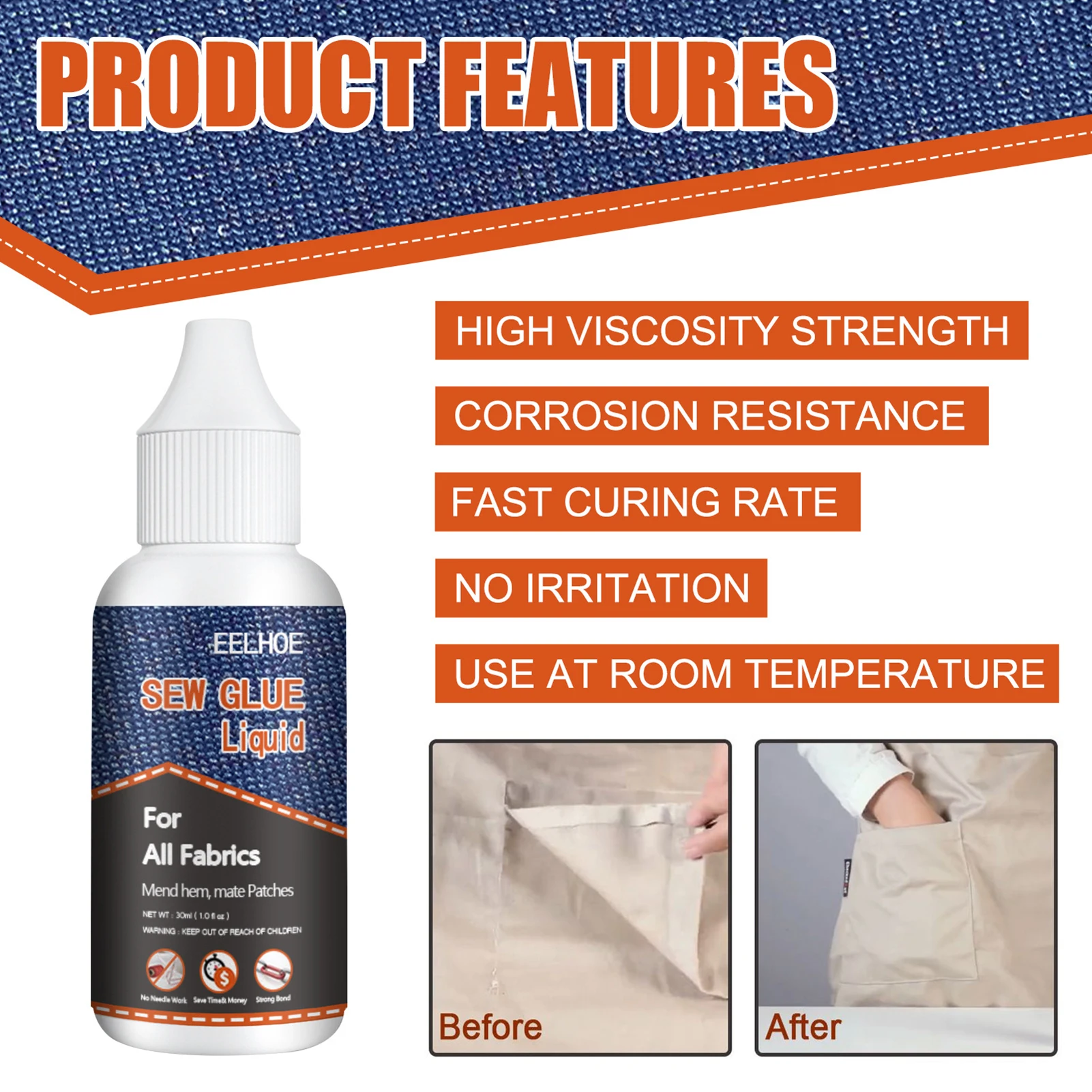 Adhesive Fabric Glue Liquid Specially Formulated Water Based Glue Suitable for All Kinds of Cloth