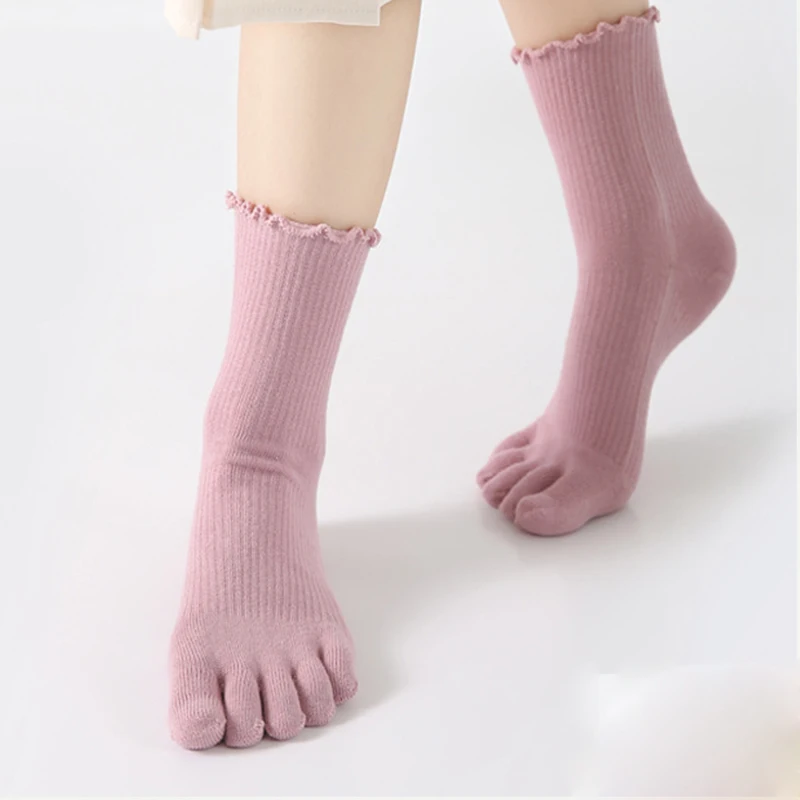 

5 Pairs High Quality Solid Five Fingers Ruffle Socks for Women Ladies Girls Korean Style Fashion Frilly Dress Toe Sock 4 Seasons