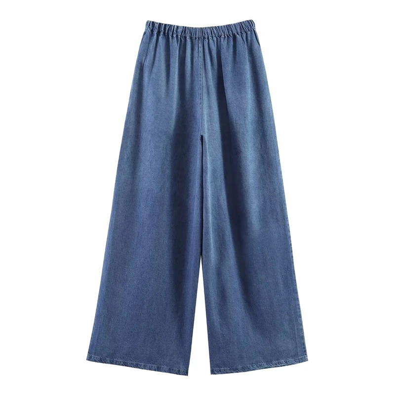 KEYANKETIAN 2026 Versatile Everyday Denim Wide Leg Pants High Waist Elastic Waistband, Beaded Drawstring & Relaxed Fit Jeans