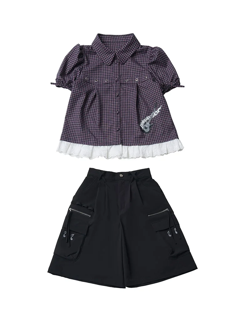 Cool Draping Shirt And Pants Set for Women Summer Special Workwear Style Purple Black  Collar Regular Fit Fashion Set