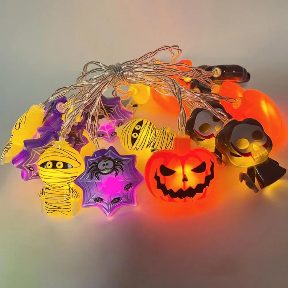 1.5 LED Halloween String Lights With Mini Ghost Pumpkin Bat Waterproof Battery Powered For Outdoor Halloween Atmosphere Decor