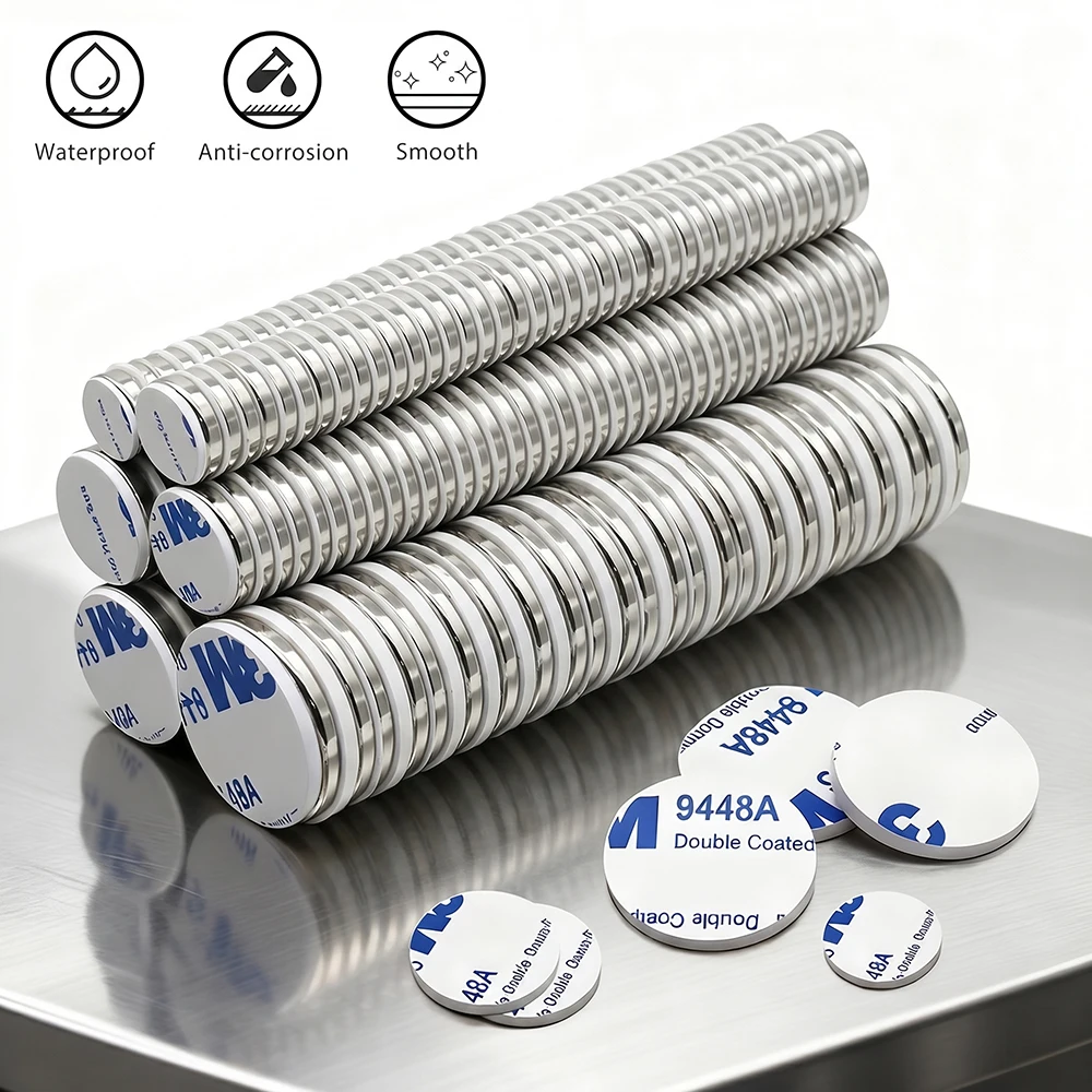 10x2 10x3 20x3mm Superstarker runder Neodym-Magnet mit doppelseitigem Klebeband, Magnet N35, stark, permanent magnetisch – Detail 5