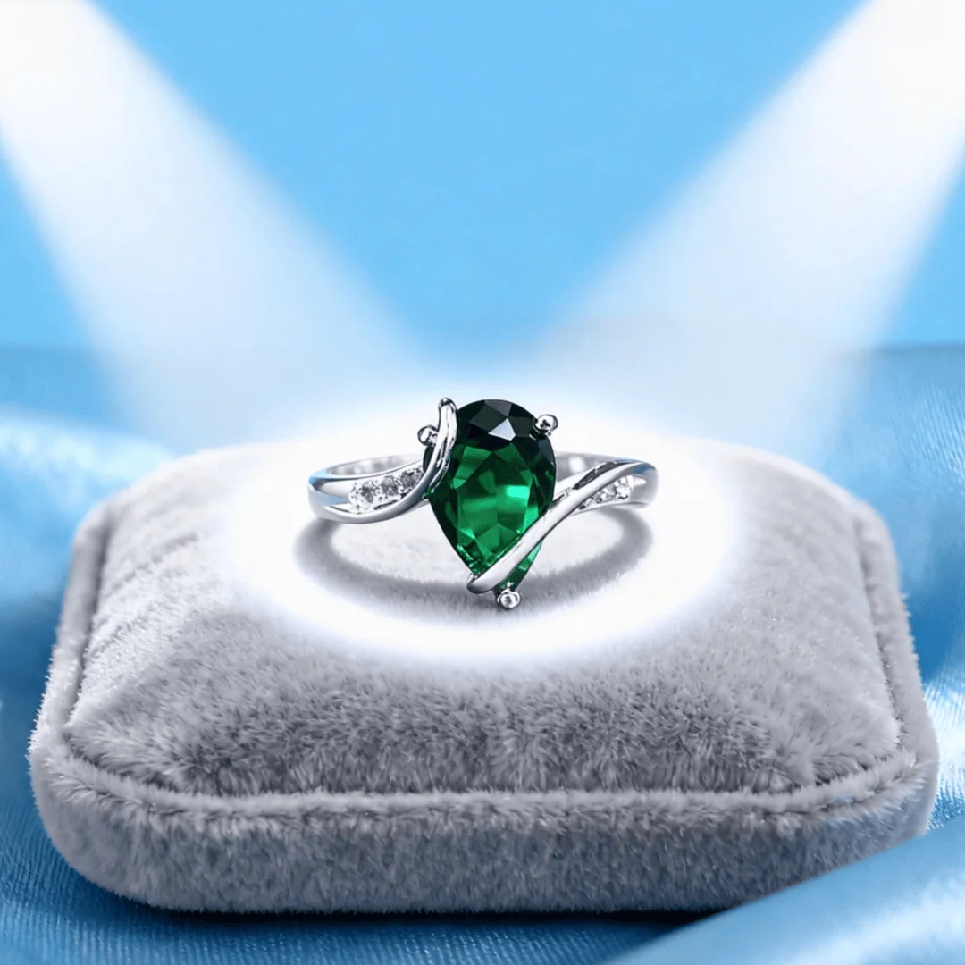 Hot Beautiful 925 Sterling Silver 18K Gold Charms Green Crystal Water Droplets Ring for Women Size 7 8 Fashion Jewelry