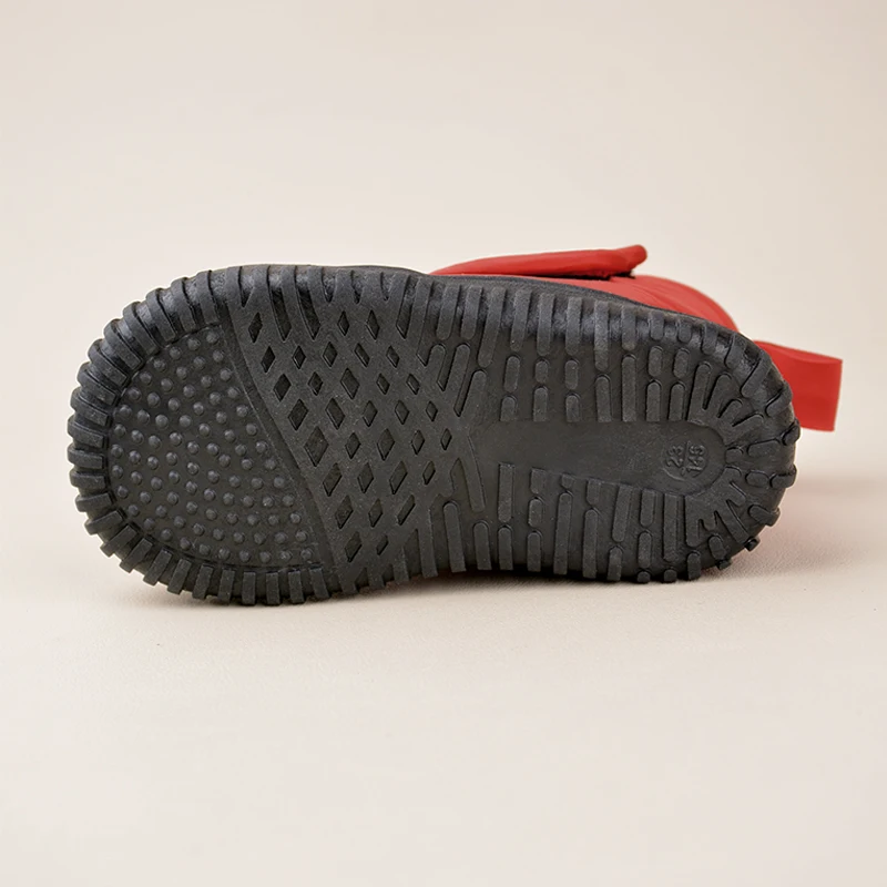 Capodanno bambini piccoli rosso chiaro doppi elementi di fissaggio all\'aperto impermeabile antiscivolo stivaletti bambini peluche scarpe invernali