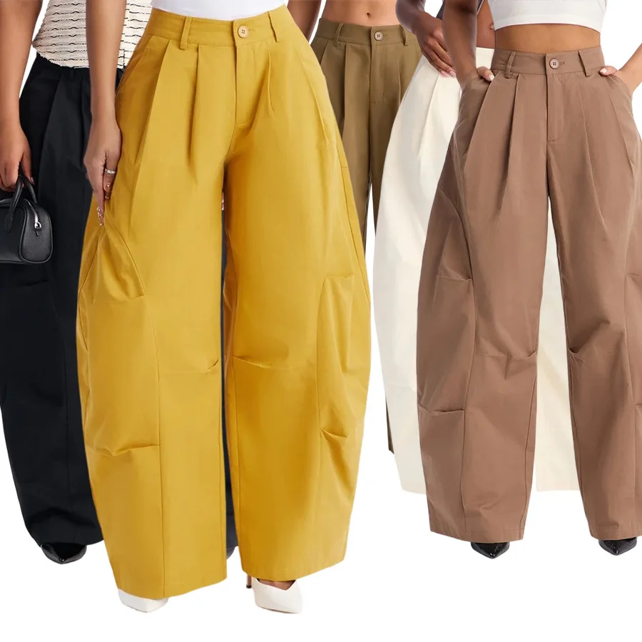 New High-waisted Pleated Tooling Cargo Wide-leg Pants Women's Drape Loose Scimitar Pants Trousers