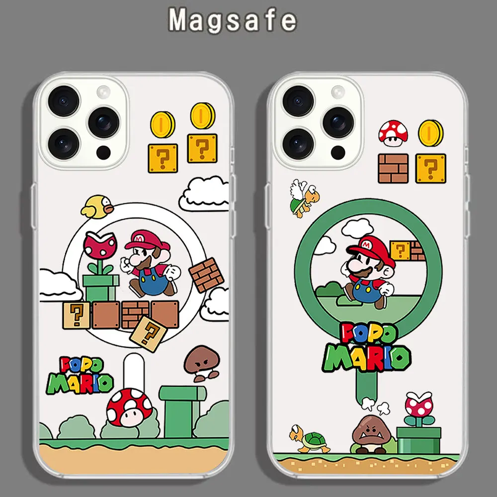 New Cute Game M-Marios Phone Case for iPhone 12 11 13 14 15 16 Max Pro Plus Magsafe Magnetic Wireless Cover