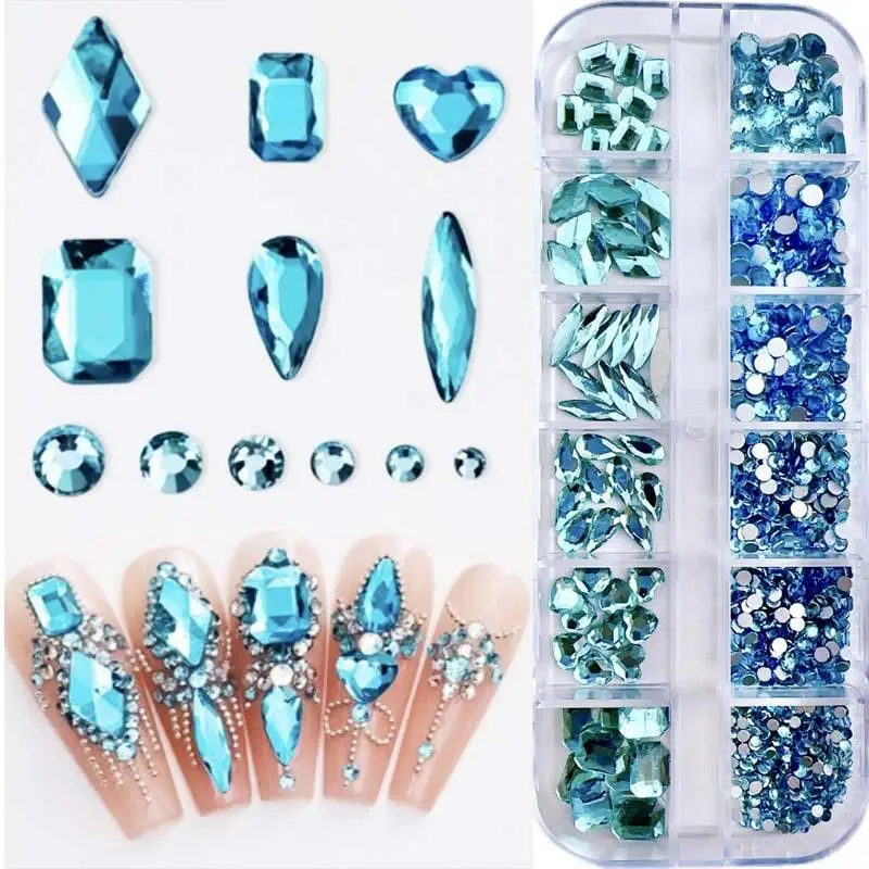 1 صندوق متعدد نمط القلب قطرات مسمار الراين الزجاج الملون شقة القاع الماس مسمار الفن سحر DIY بها بنفسك لوازم مانيكير #3