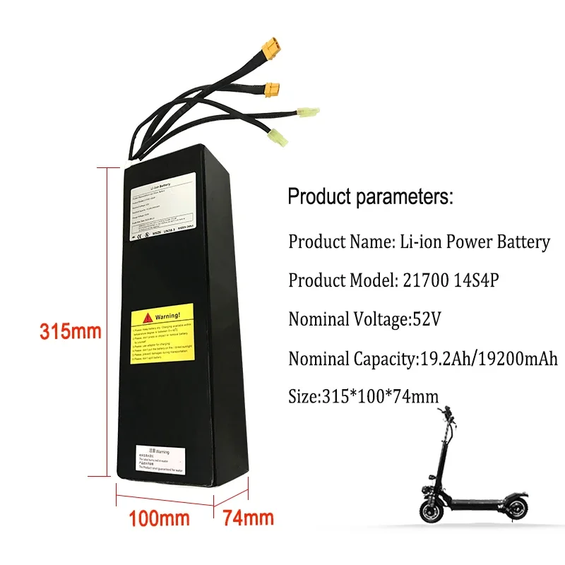 14S4P 52V 19.2Ah Lithium-ion Battery Pack 21700 19200mAh Dual Port Fast Charging ,Suitable for Dual Drive Scooters